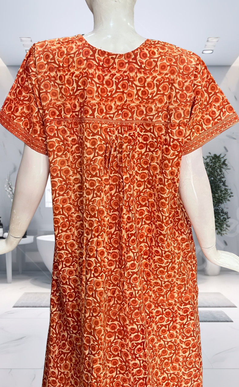 Orange Floral Pure Cotton Nighty. Pure Durable Cotton | Laces and Frills