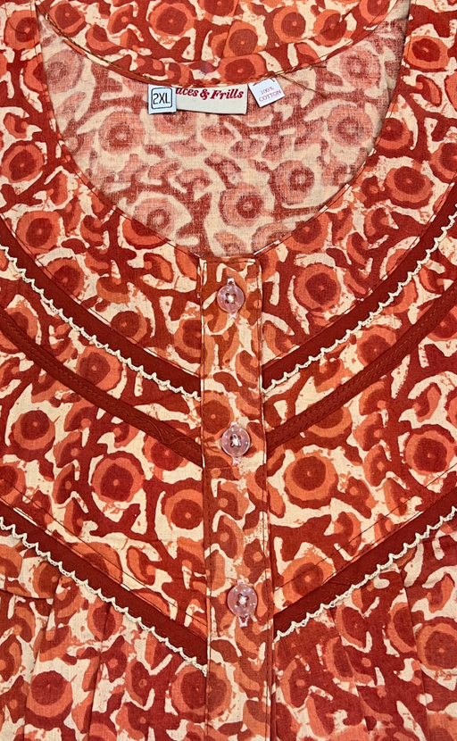 Orange Floral Pure Cotton Nighty. Pure Durable Cotton | Laces and Frills - Laces and Frills