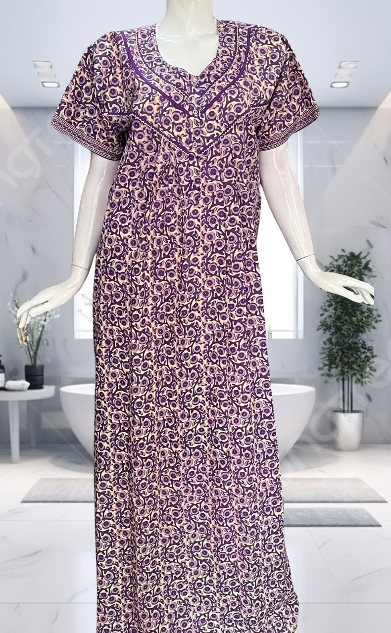 Lavender Floral Pure Cotton Nighty. Pure Durable Cotton | Laces and Frills
