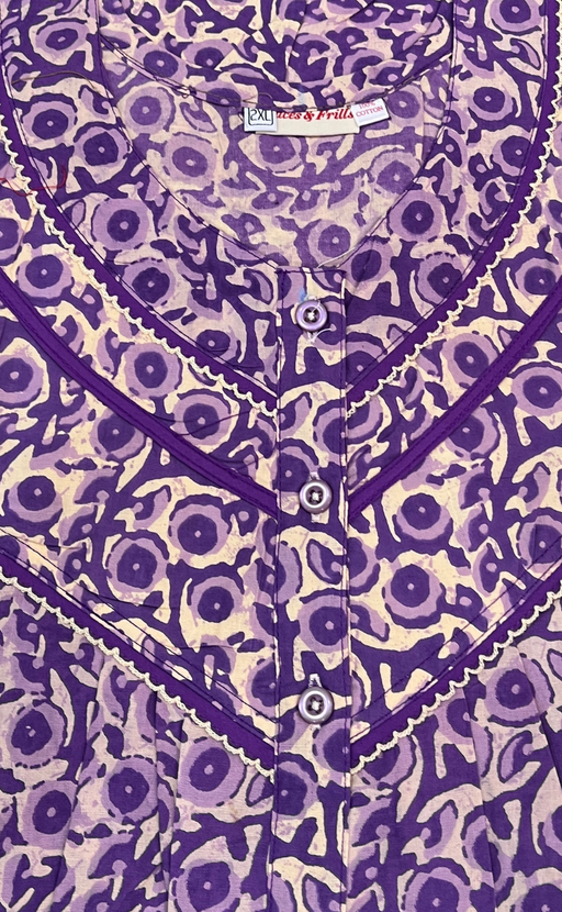 Lavender Floral Pure Cotton Nighty. Pure Durable Cotton | Laces and Frills - Laces and Frills