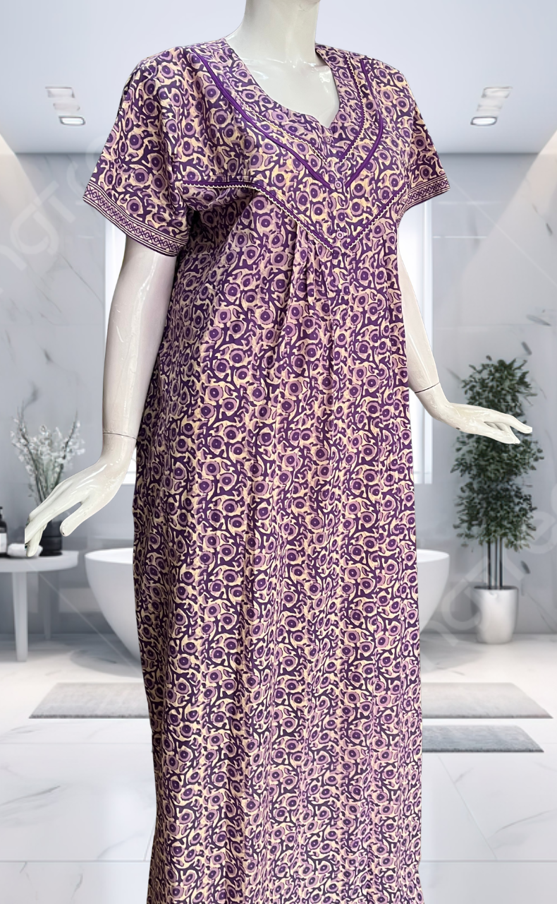 Lavender Floral Pure Cotton Nighty. Pure Durable Cotton | Laces and Frills