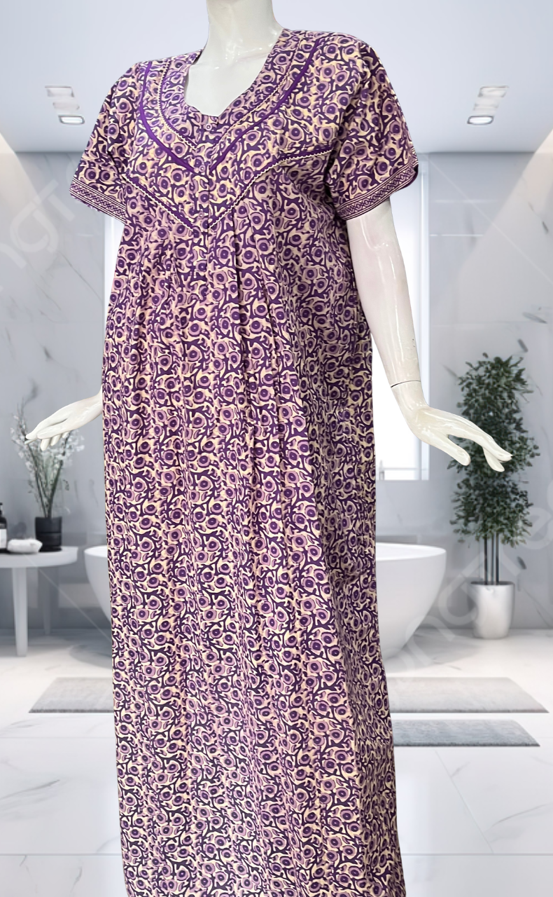 Lavender Floral Pure Cotton Nighty. Pure Durable Cotton | Laces and Frills