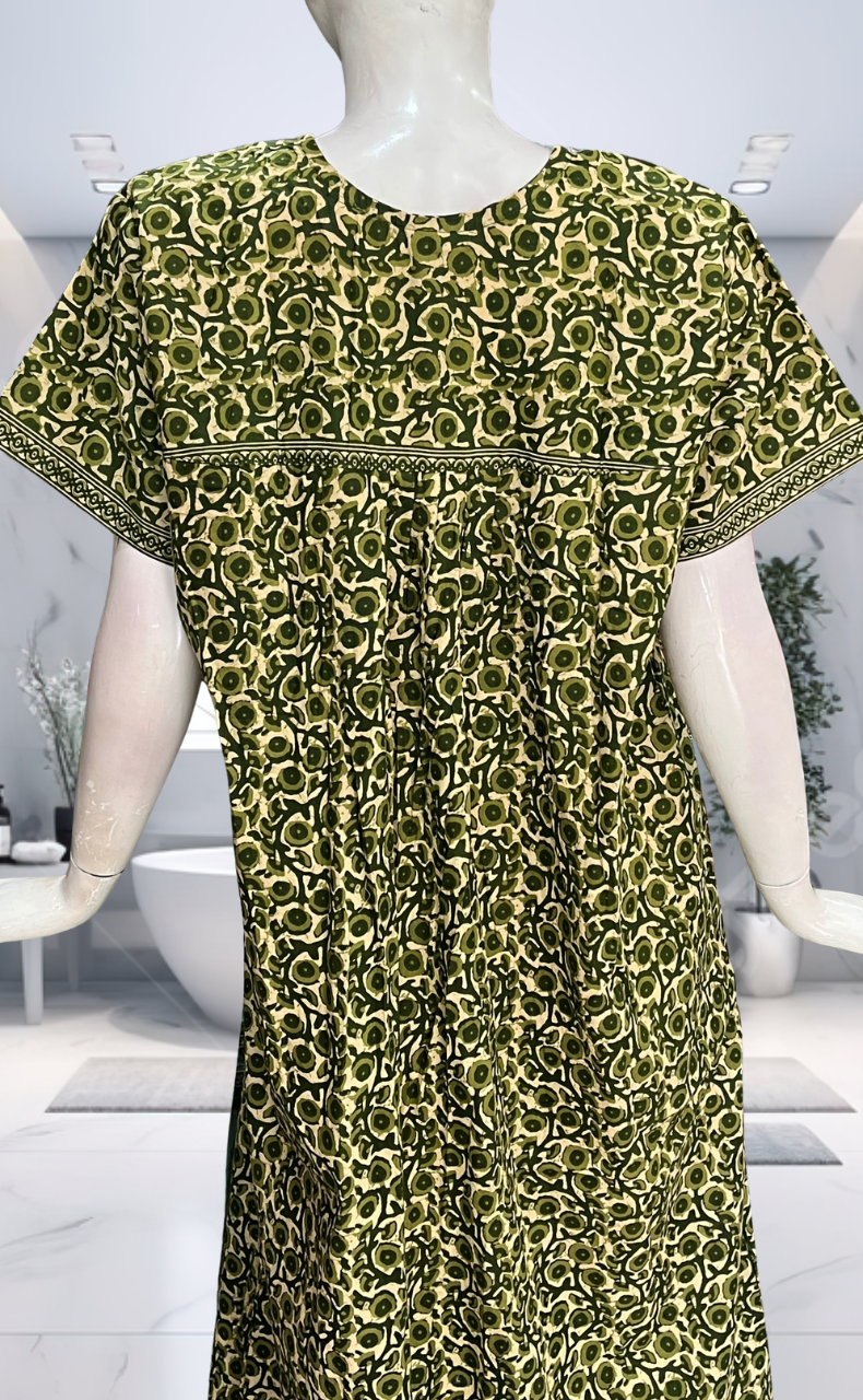 Green Floral Pure Cotton Nighty. Pure Durable Cotton | Laces and Frills - Laces and Frills