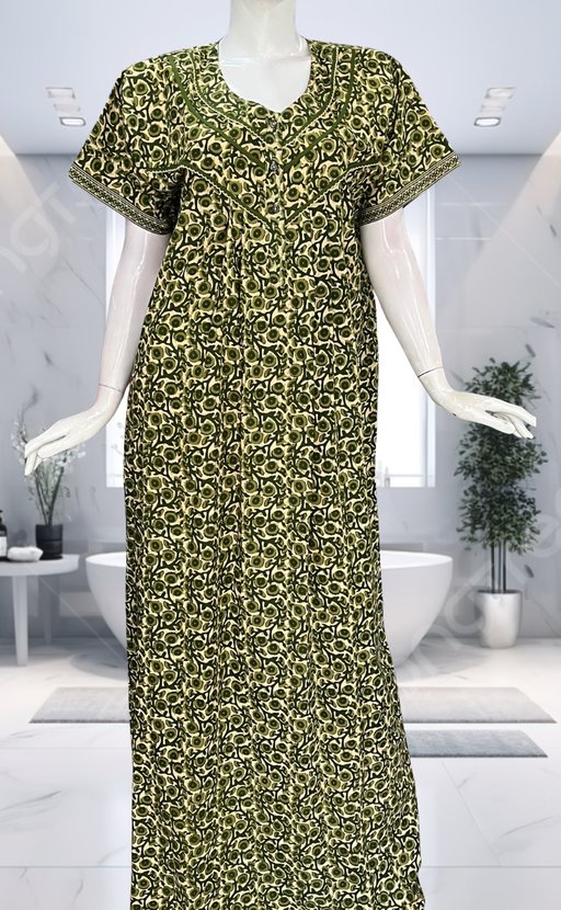 Green Floral Pure Cotton Nighty. Pure Durable Cotton | Laces and Frills - Laces and Frills