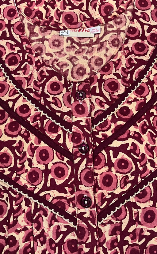 Maroon Floral Pure Cotton Nighty. Pure Durable Cotton | Laces and Frills - Laces and Frills