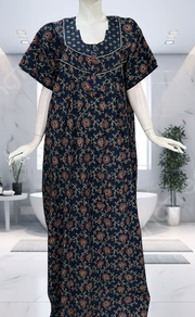 Blue Floral Pure Cotton Nighty. Pure Durable Cotton | Laces and Frills - Laces and Frills