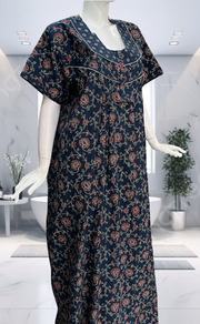 Blue Floral Pure Cotton Nighty. Pure Durable Cotton | Laces and Frills - Laces and Frills