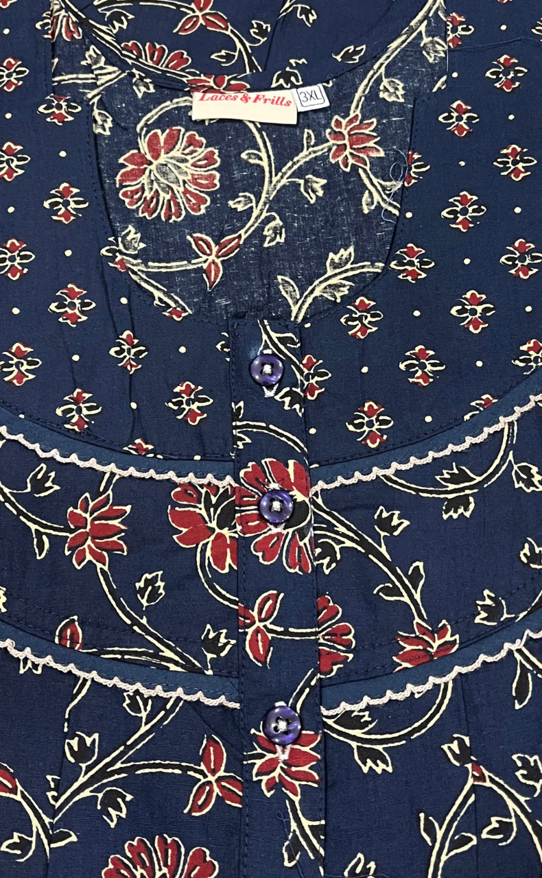 Blue Floral Pure Cotton Nighty. Pure Durable Cotton | Laces and Frills - Laces and Frills