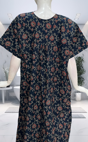 Blue Floral Pure Cotton Nighty. Pure Durable Cotton | Laces and Frills - Laces and Frills