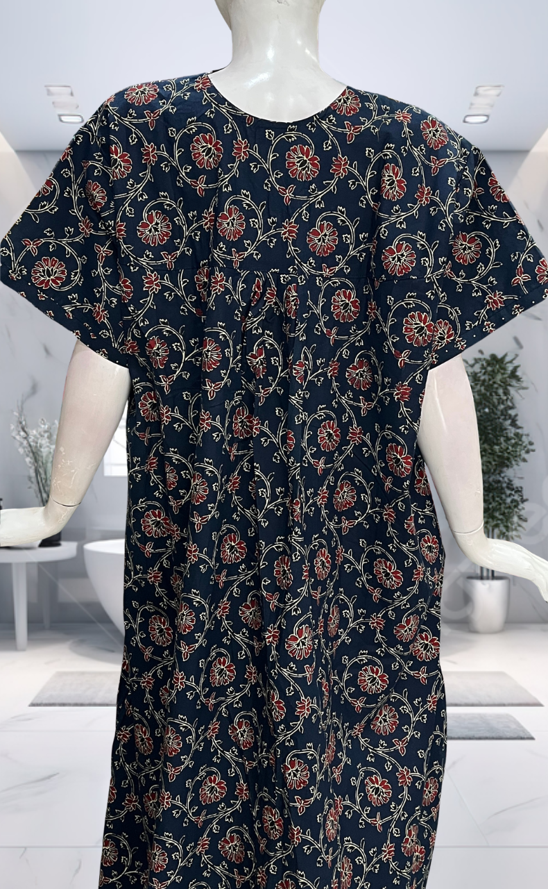Blue Floral Pure Cotton Nighty. Pure Durable Cotton | Laces and Frills - Laces and Frills