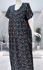 Blue Floral Pure Cotton Nighty. Pure Durable Cotton | Laces and Frills - Laces and Frills