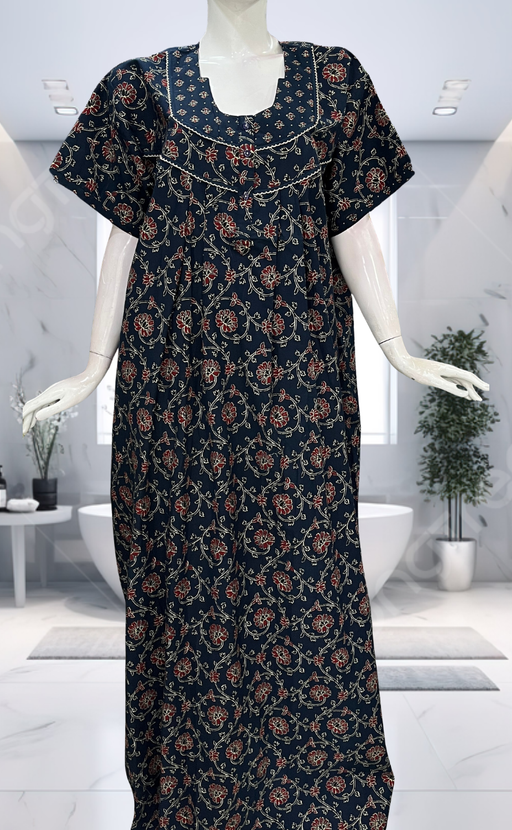 Blue Floral Pure Cotton Nighty. Pure Durable Cotton | Laces and Frills - Laces and Frills