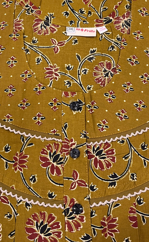 Yellow Floral Pure Cotton Nighty. Pure Durable Cotton | Laces and Frills - Laces and Frills