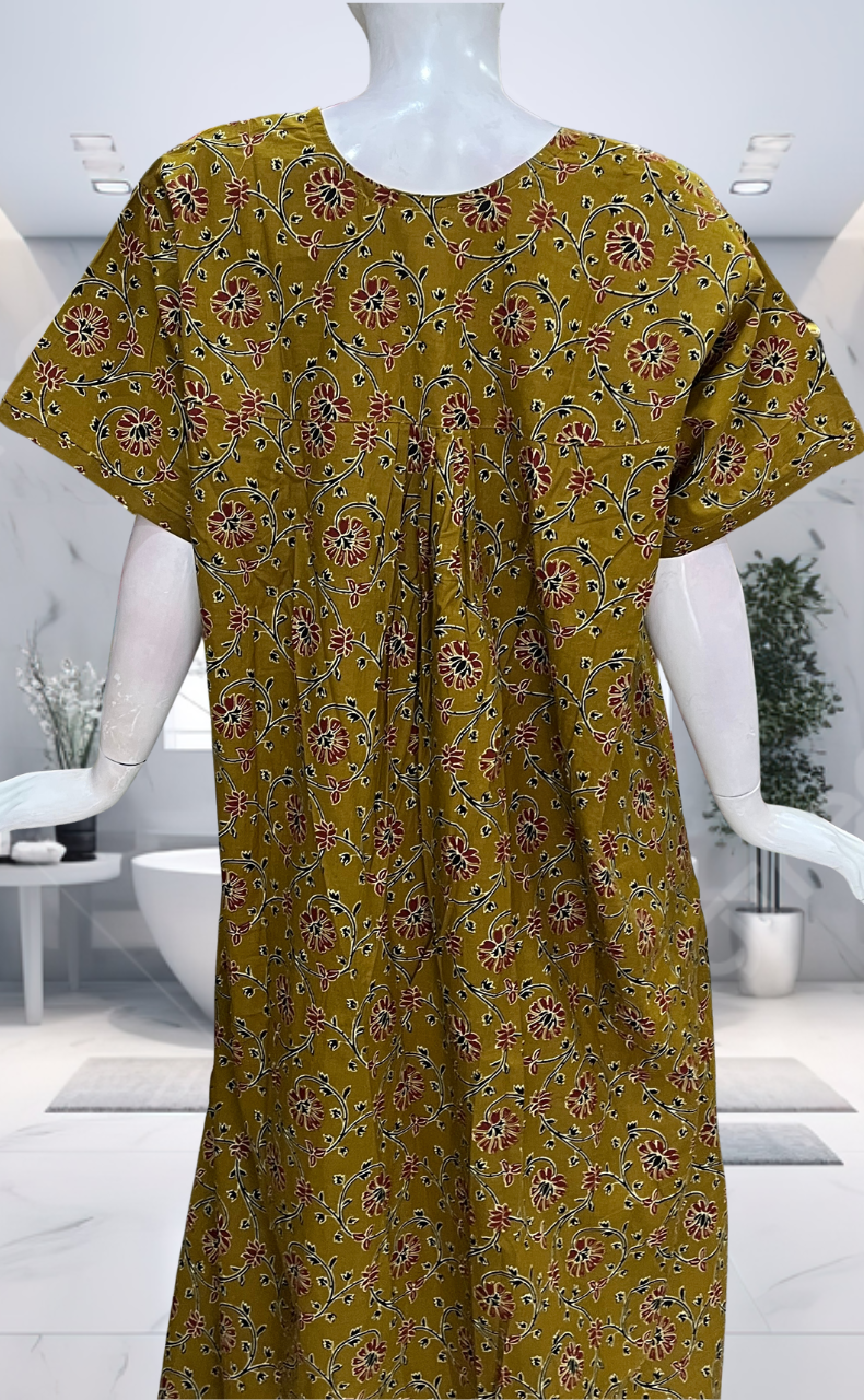 Yellow Floral Pure Cotton Nighty. Pure Durable Cotton | Laces and Frills
