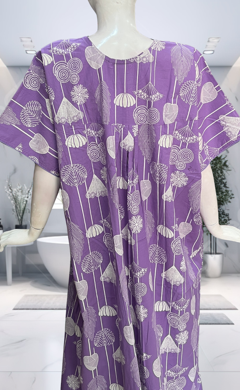 Lavender Abstract Pure Cotton Nighty. Pure Durable Cotton | Laces and Frills