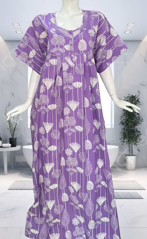 Lavender Abstract Pure Cotton Nighty. Pure Durable Cotton | Laces and Frills - Laces and Frills