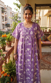 Lavender Abstract Pure Cotton Nighty. Pure Durable Cotton | Laces and Frills - Laces and Frills