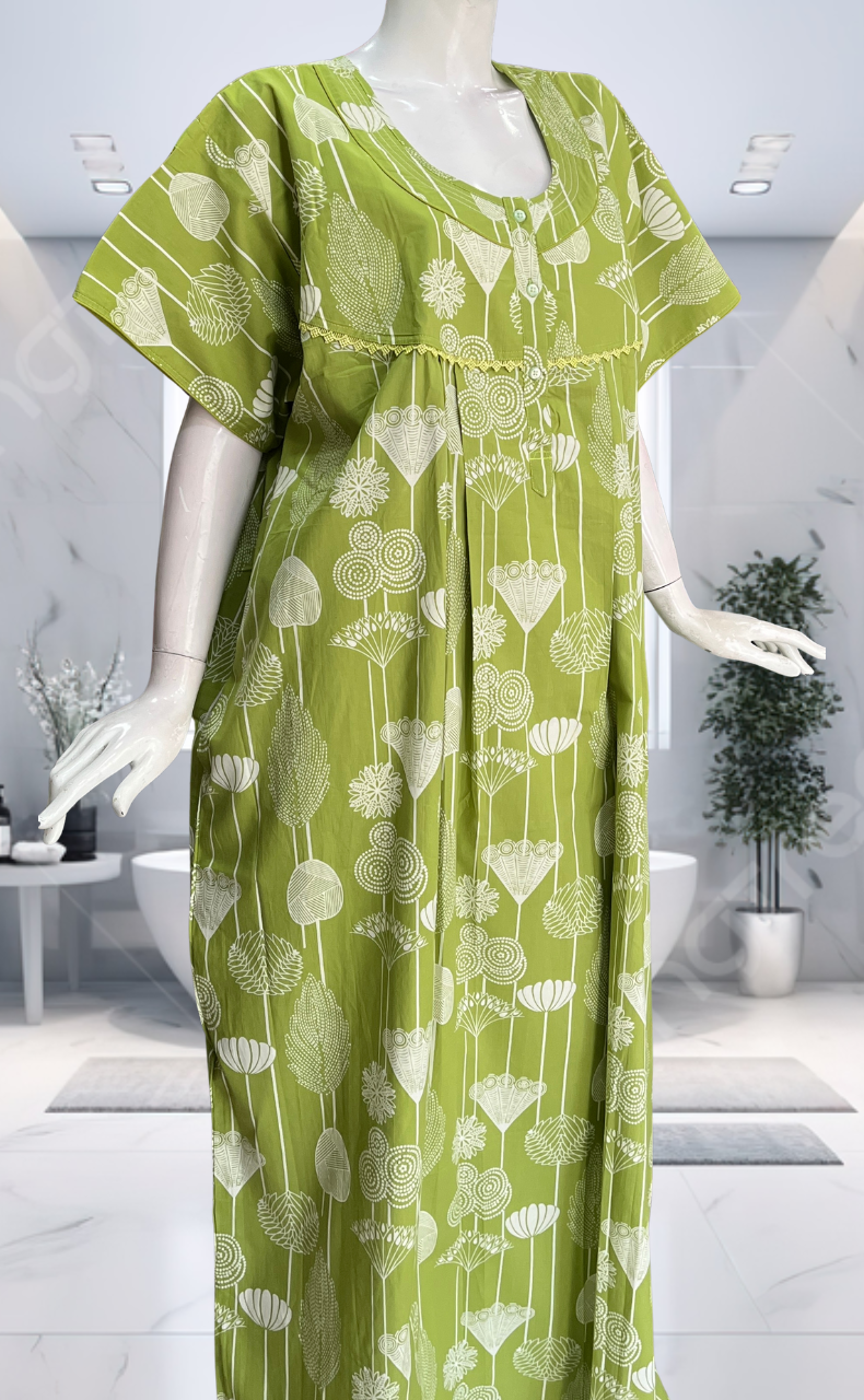 Green Abstract Pure Cotton Nighty. Pure Durable Cotton | Laces and Frills
