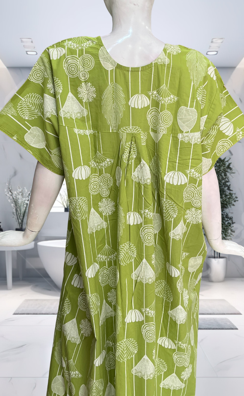 Green Abstract Pure Cotton Nighty. Pure Durable Cotton | Laces and Frills