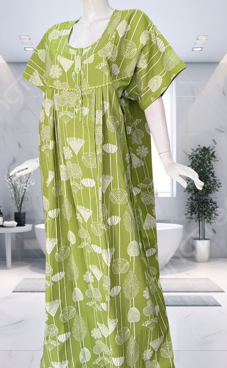 Green Abstract Pure Cotton Nighty. Pure Durable Cotton | Laces and Frills