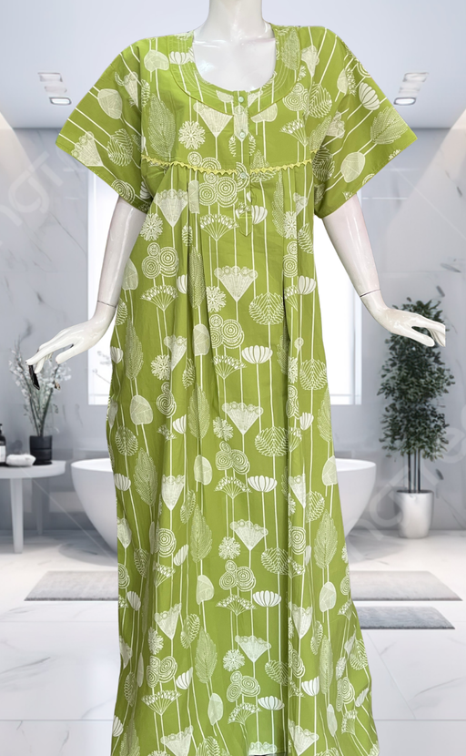 Green Abstract Pure Cotton Nighty. Pure Durable Cotton | Laces and Frills - Laces and Frills