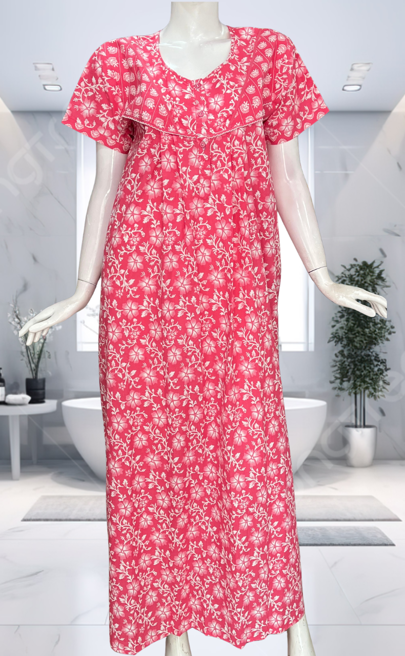Pink Garden Pure Cotton Nighty. Pure Durable Cotton | Laces and Frills