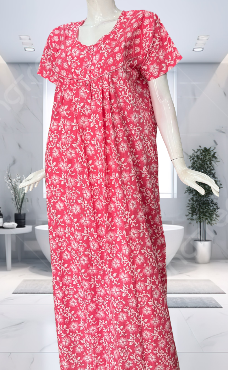 Pink Garden Pure Cotton Nighty. Pure Durable Cotton | Laces and Frills