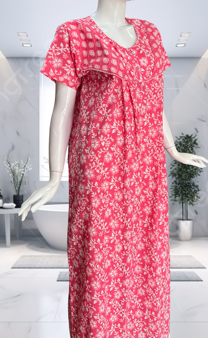 Pink Garden Pure Cotton Nighty. Pure Durable Cotton | Laces and Frills
