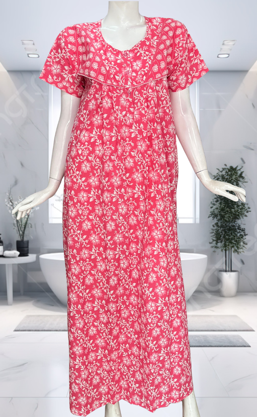 Pink Garden Pure Cotton Nighty. Pure Durable Cotton | Laces and Frills - Laces and Frills