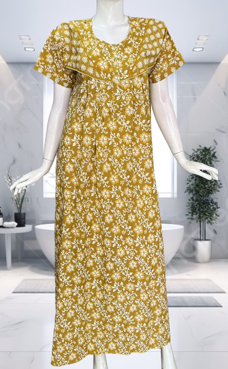 Mustard Garden Pure Cotton Nighty. Pure Durable Cotton | Laces and Frills