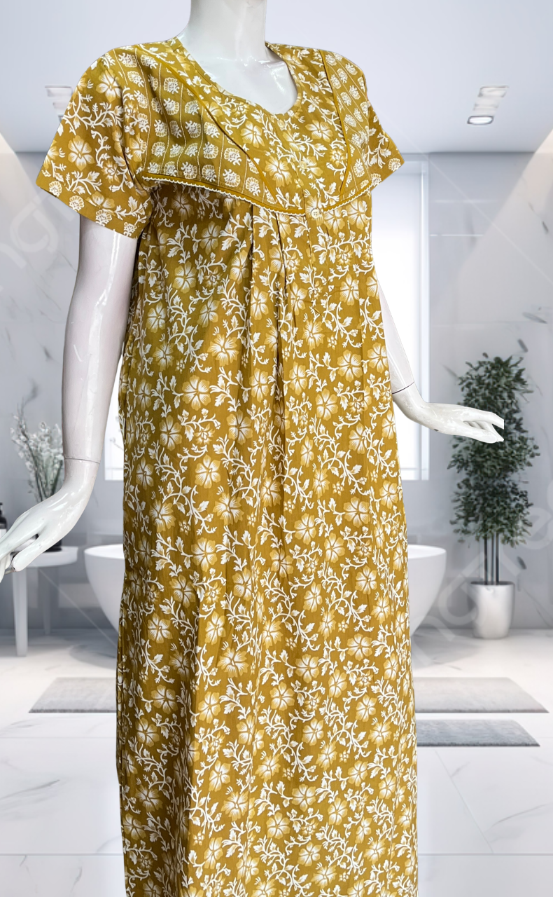 Mustard Garden Pure Cotton Nighty. Pure Durable Cotton | Laces and Frills