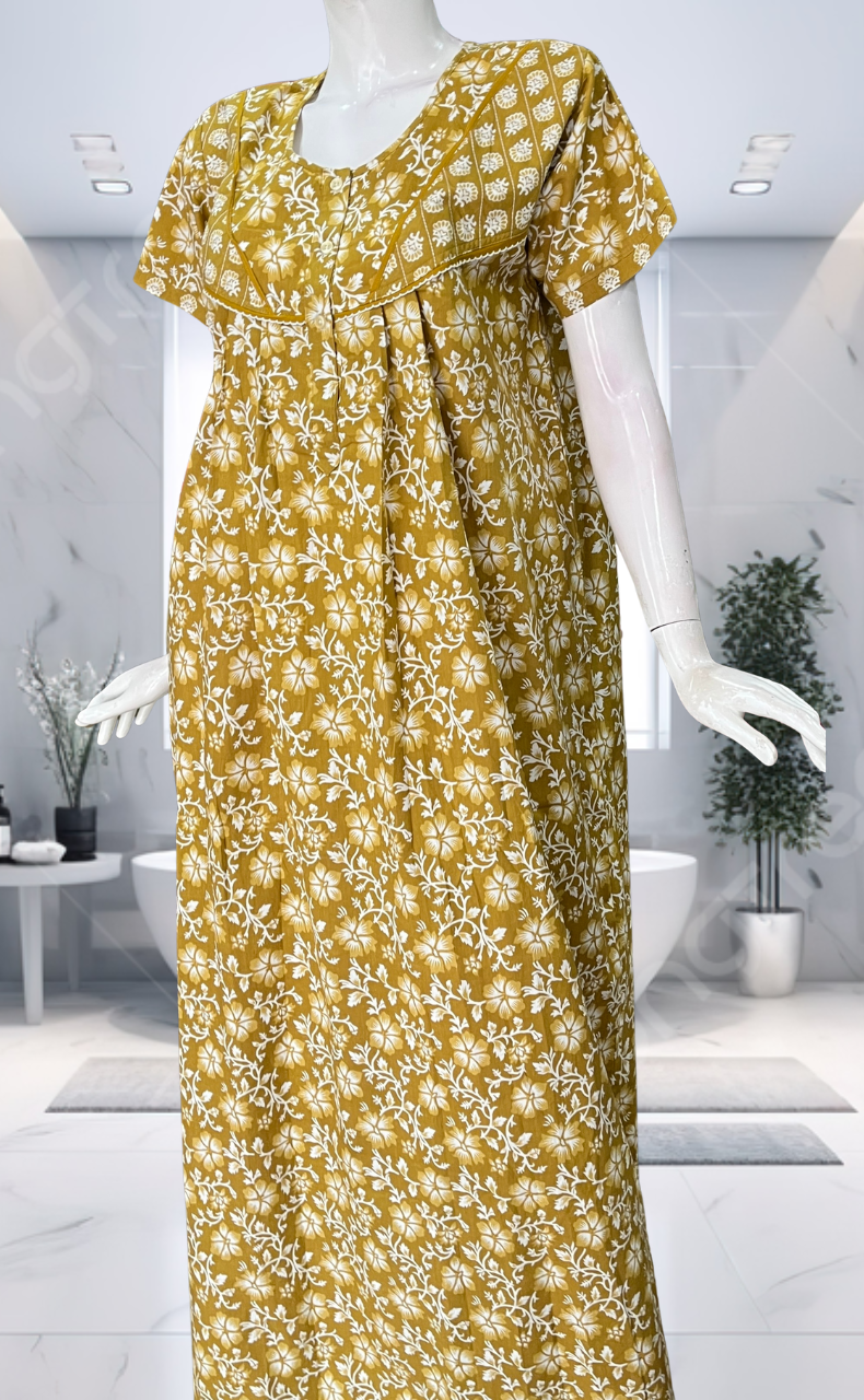 Mustard Garden Pure Cotton Nighty. Pure Durable Cotton | Laces and Frills
