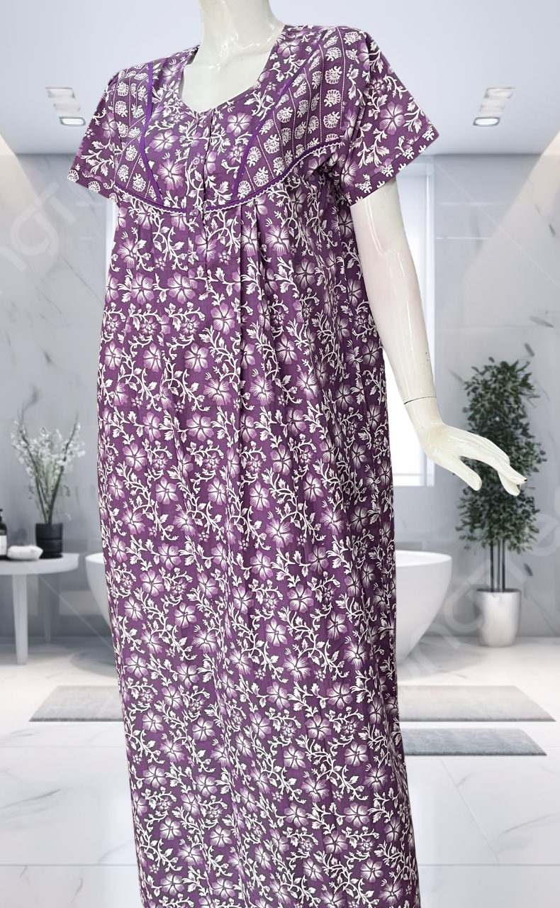 Lavender Garden Pure Cotton Nighty. Pure Durable Cotton | Laces and Frills - Laces and Frills