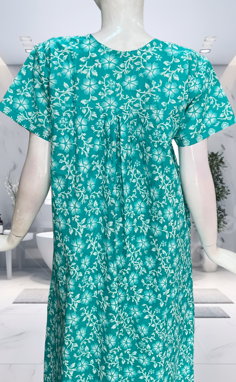 Sea Green Garden Pure Cotton Nighty. Pure Durable Cotton | Laces and Frills