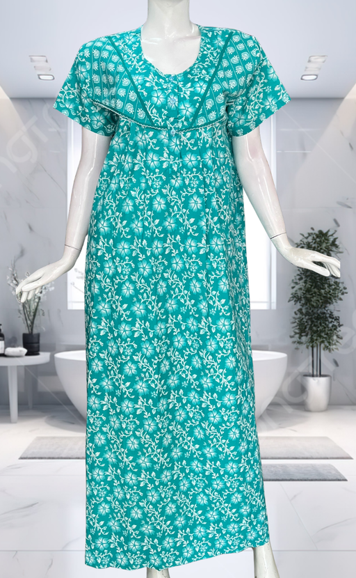 Sea Green Garden Pure Cotton Nighty. Pure Durable Cotton | Laces and Frills - Laces and Frills