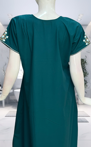Teal Blue Embroidery Soft Cotton Nighty. Soft Breathable Fabric | Laces and Frills - Laces and Frills