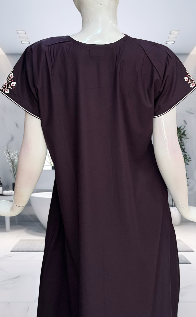 Dark Violet Embroidery Soft Cotton Nighty. Soft Breathable Fabric | Laces and Frills - Laces and Frills