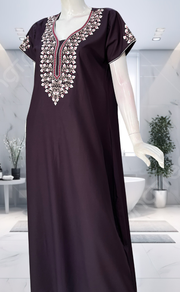 Dark Violet Embroidery Soft Cotton Nighty. Soft Breathable Fabric | Laces and Frills - Laces and Frills