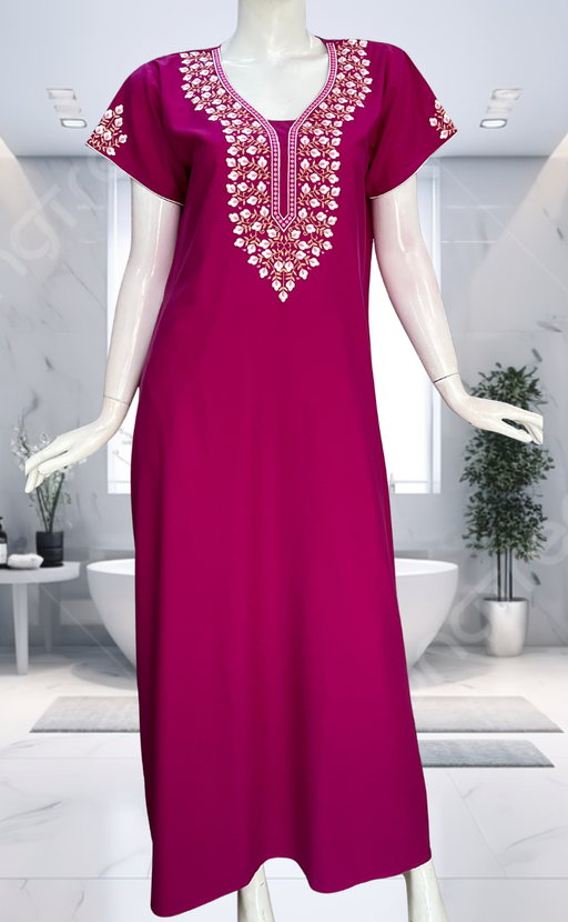 Pink Embroidery Soft Cotton Nighty. Soft Breathable Fabric | Laces and Frills - Laces and Frills
