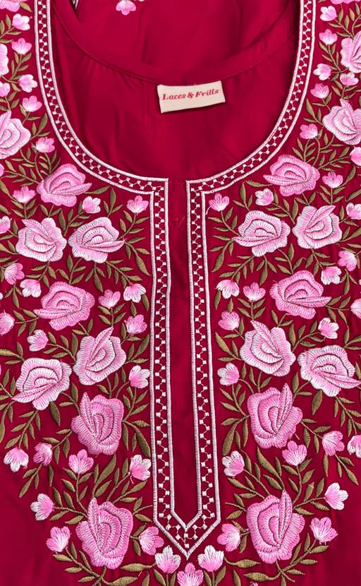 Pink Embroidery Soft Cotton Nighty. Soft Breathable Fabric | Laces and Frills - Laces and Frills