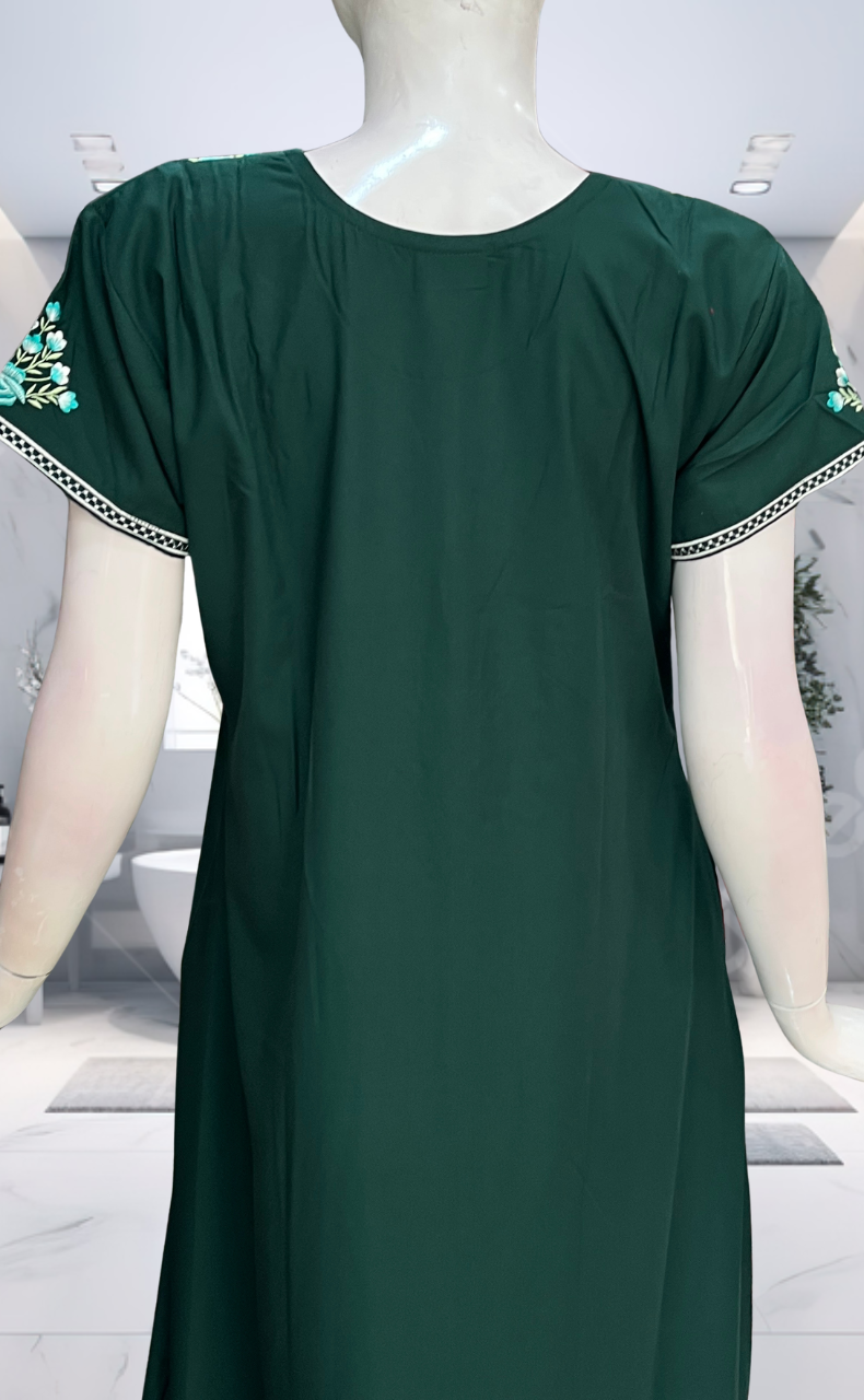Green Embroidery Soft Cotton Nighty. Soft Breathable Fabric | Laces and Frills