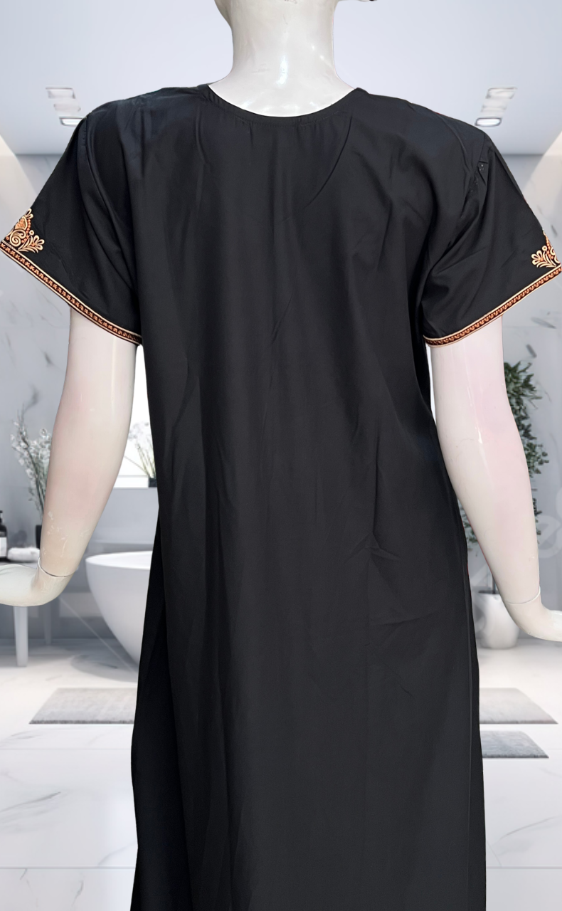 Black Embroidery Soft Cotton Nighty. Soft Breathable Fabric | Laces and Frills