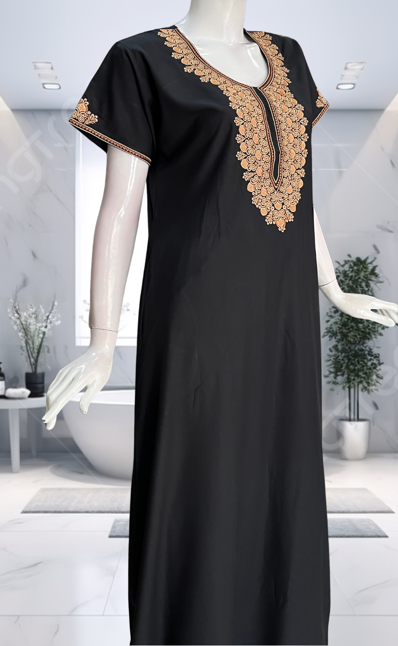 Black Embroidery Soft Cotton Nighty. Soft Breathable Fabric | Laces and Frills