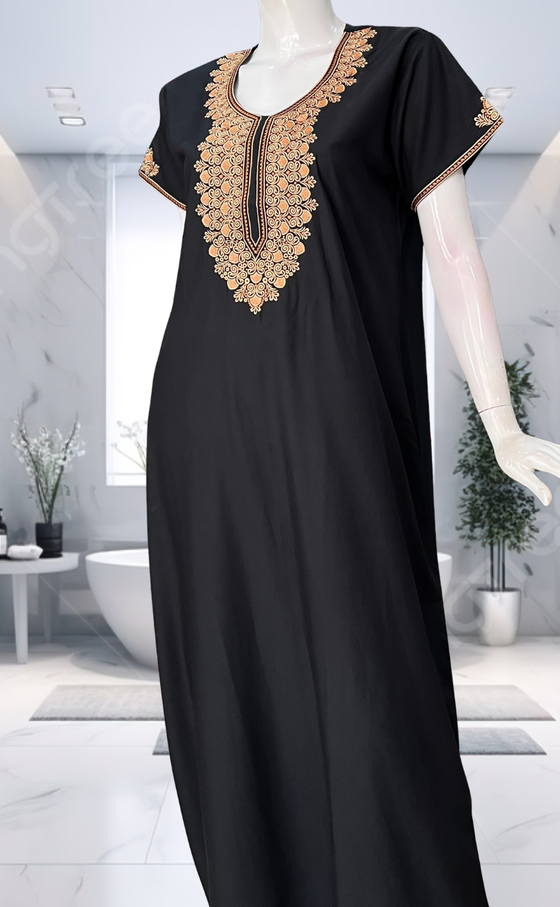 Black Embroidery Soft Cotton Nighty. Soft Breathable Fabric | Laces and Frills