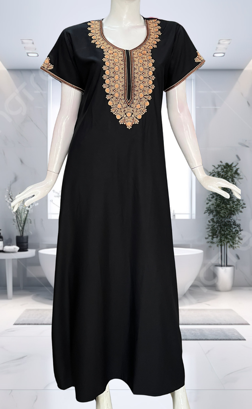 Black Embroidery Soft Cotton Nighty. Soft Breathable Fabric | Laces and Frills - Laces and Frills