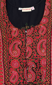 Black Bhopali Embroidery Soft Cotton Long Sleeves Nighty. Soft Breathable Fabric | Laces and Frills - Laces and Frills
