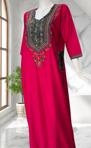 Pink Bhopali Embroidery Soft Cotton Long Sleeves Nighty. Soft Breathable Fabric | Laces and Frills - Laces and Frills