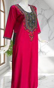 Pink Bhopali Embroidery Soft Cotton Long Sleeves Nighty. Soft Breathable Fabric | Laces and Frills - Laces and Frills