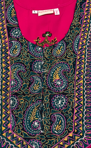 Pink Bhopali Embroidery Soft Cotton Long Sleeves Nighty. Soft Breathable Fabric | Laces and Frills - Laces and Frills
