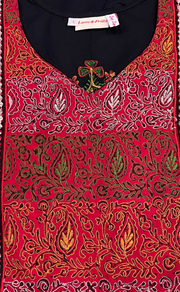 Black Bhopali Embroidery Soft Cotton Long Sleeves Nighty. Soft Breathable Fabric | Laces and Frills - Laces and Frills